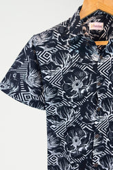 Monochrome Bloom – Half Sleeve Cotton Shirt - Jaipuri Crown